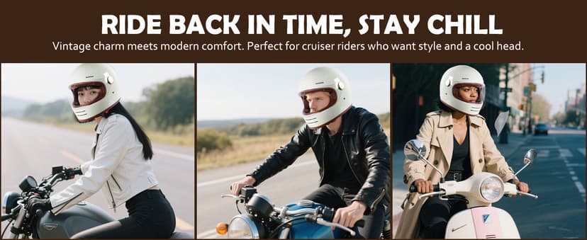 Retro Motorcycle Helmet for Adults?Vintage Full Face Helmet with Ventilation System, Waterproof Design for Motorcycle Riding