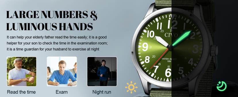 CIVO Analog Wrist Watches for Men: Waterproof Stainless Steel Mens Watches - Silver Watch with Easy Read Dial Men's Watch for Gift