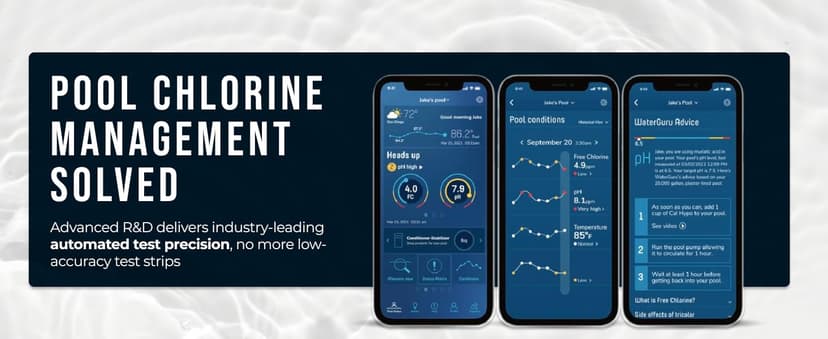 WaterGuru Sense S2 Smart Pool Monitor – Digital Pool & Spa Water Tester for Chlorine, pH, CYA & Alkalinity – Wi-Fi Enabled – Includes C5 Cassette, Float Ring & Batteries