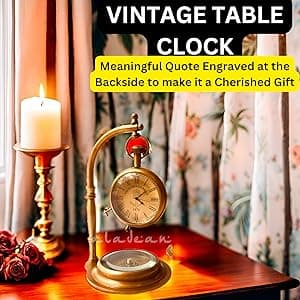 ALADEAN Brass Table Clock with Compass | Romantic Desk Clock - Decorative Vintage Mechanical Clock Lovers Boyfriend/Husband Birthday/Wedding Gifts (Love You)