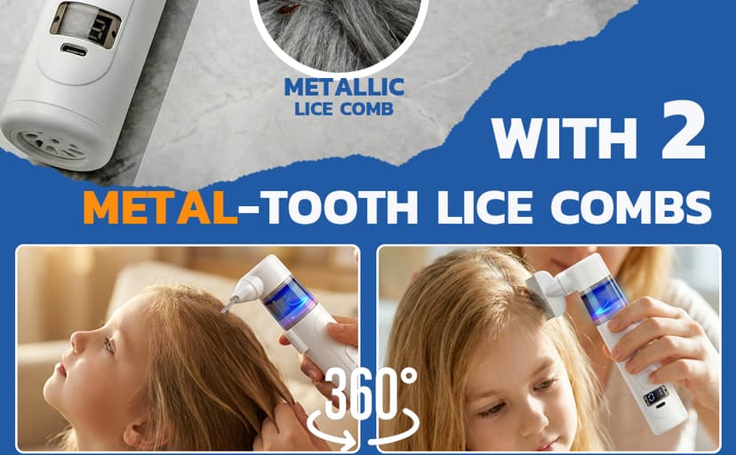 Dyhodu Electric Lice Comb, 2 in 1 Lice Vacuum Comb Rechargeable Multifunctional Metal Removal Flea Brush Kit for Cat Dog All Hair