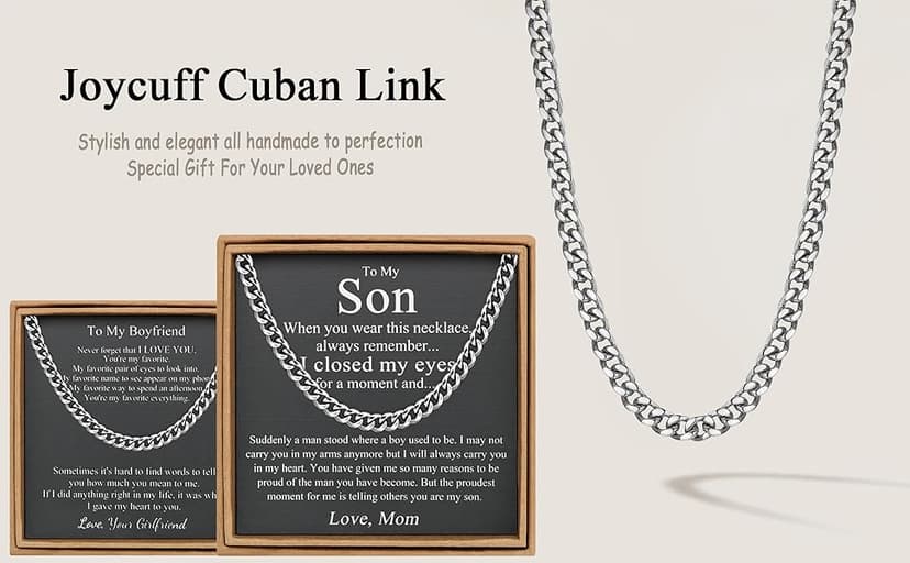 JoycuFF Mens Cuban Link Chain Necklace for Boyfriend Gold Silver Stainless Steel 6MM 10MM Hip Hop Anniversary Birthday Christmas Jewelry for Men