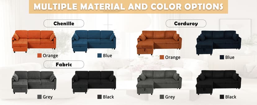 Lesofair 84" L-Shape Pull Out Sofa Bed with Adjustable Backrest, Upholstered Sectional Sleeper Sofa with Storage Chaise, Suede Leather Reversible Couch Bed with USB Port for Living Room, House, Brown