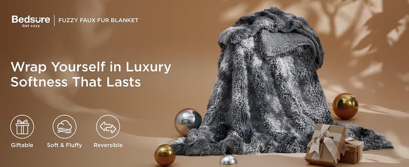 Bedsure GentleSoft Fluffy Fuzzy Faux Fur Throw Blanket for Couch, Soft Sherpa Fleece Cozy Gifts for Women, Plush Bed Blanket Christmas Room Decor for Men, Thick Warm Minky Teen Gifts Winter Bedding