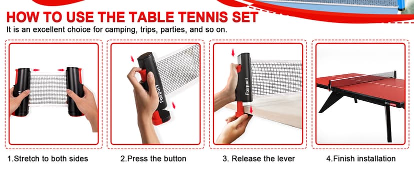 FBSPORT Ping Pong Paddle Set, Portable Table Tennis Set with Retractable Net,Rackets,Balls and Carry Bag for Indoor/Outdoor Games