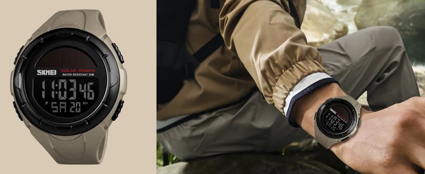 Gosasa Men's Outdoor Sports Multifunction Solar Power LED Digital Watches 50M Water Resistant