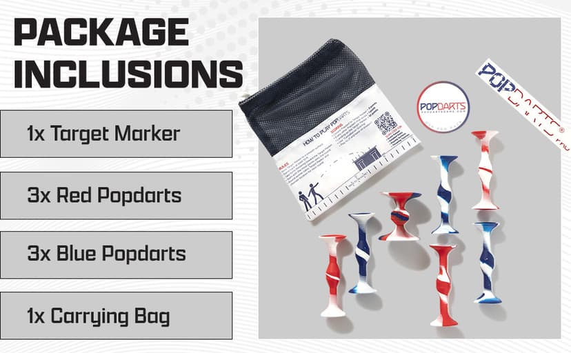 Popdarts USA Themed PRO Pack Game Set (Red White Blue Wigglenobber Target Marker) - Indoor, Outdoor Suction Cup Throwing Game - Competition with a POP