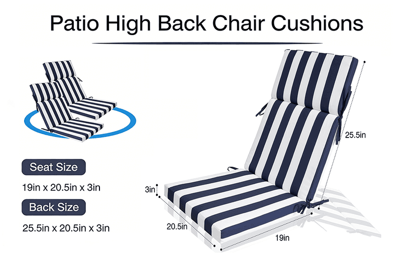 Enipate 2 Pack Outdoor High Back Chair Cushion, Weather Resistant Adirondack Rocking Chair Cushions, Patio Chair Seat Cushions