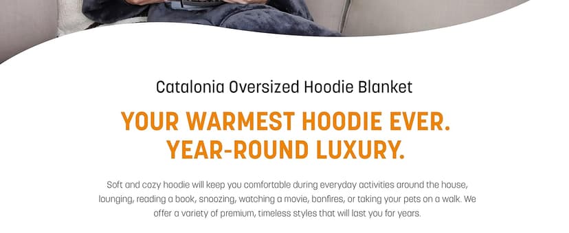 Catalonia Oversized Blanket Hoodie Sweatshirt, Wearable Sherpa Lounging Pullover for Adults Women Men