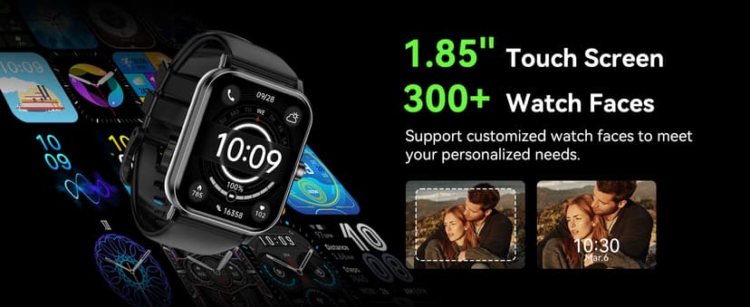 Smart Watch for Men Women, 1.85" HD Fitness Tracker with Bluetooth Calls, 5 ATM Waterproof, 130+ Sport Modes, 24/7 Heart Rate/Sleep Monitor, Pedometer, Calories, Smartwatch for iOS Android (Black)