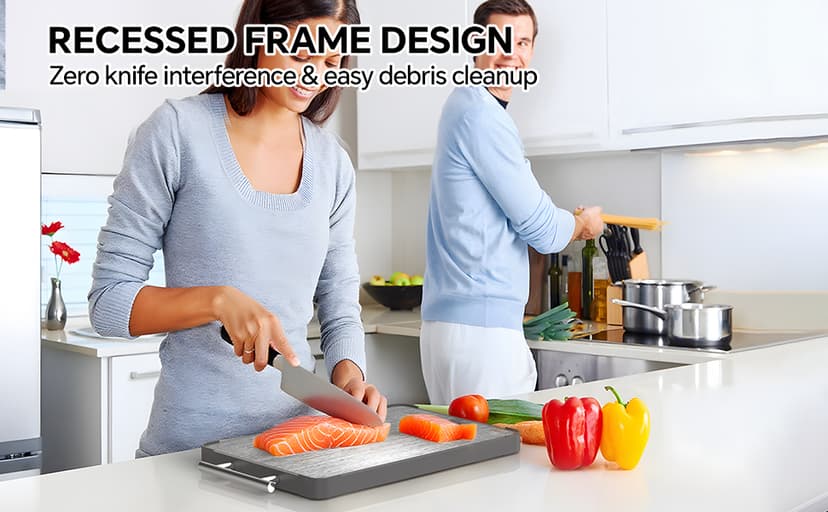 Cutting Boards for Kitchen - Food Grade Double Sided Pure Titanium& Bamboo Chopping Board with Handle, Slip resistant Non-toxic Charcuterie Board Housewarming Gifts (16×11)