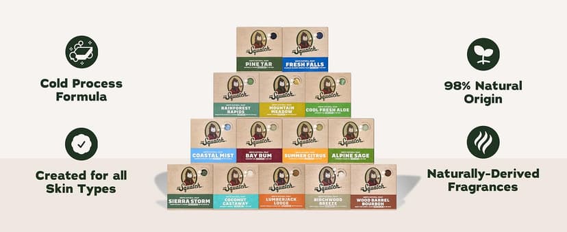 Cleansing Cold Process Soap, Gifts for Men (Coastal Mist, Fresh Falls, Sierra Storm, Rainforest Rapids & Coconut Castaway) Dr. Squatch Natural Men’s Bar Soap, Body Soap Bar (5oz, 5-Pack) B0F197LRLH