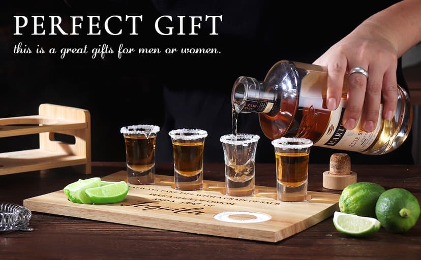 Tequila Shot Board Shot Glasses Serving Tray with Salt Rim Funny Shot Glasses Holder,Tequila Gifts for Housewarming,Liquor, Parties,Bar,Restaurant