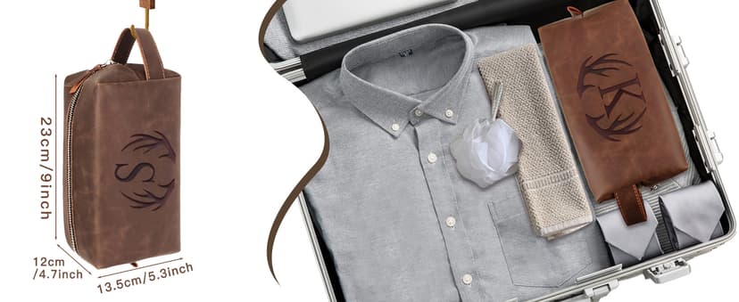 Unique Mens Toiletry Travel Bag Monogrammed Initial PU Leather Waterproof Shaving Bag for Toiletries Accessories Personalized Retirement Anniversary Thank You Gifts for Men Husband Him (R)