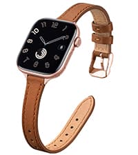 STIROLL Slim Leather Bands Compatible with Apple Watch Band 38mm 40mm 41mm 42mm(Series 11 10), Top Grain Leather Watch Thin Wristband for iWatch SE 9 8 7 6 5 4 3 2 1 (Black Rose Gold)