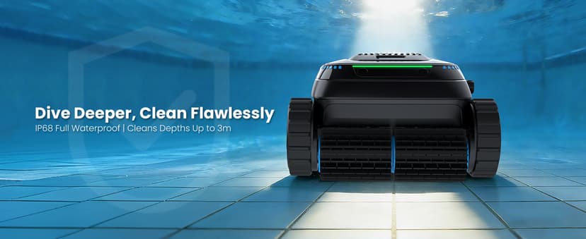 Robotic Pool Vacuum PC10, Cordless Pool Cleaner Robot for Inground & Above Ground Pools, Smart Navigation, 5000GPH Suction Power for Cleaning Floor, Wall & Waterline, Self-Parking, Black