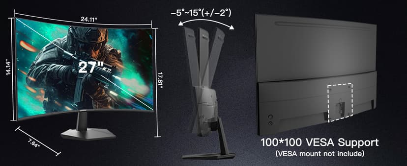 SANSUI 27 Inch Curved 160Hz Gaming Monitor, 1500R Curved Computer Gaming Monitor FHD 1080P, 4000:1, 110% sRGB, FPS/RTS, 1Ms MPRT|FreeSync|HDR|Low Blue Light|HDMI DP| VESA Support, HDMI Cable Incl.