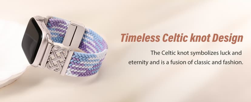 Braided Magnetic Band Compatible with Apple Watch Bands 38/40/41/42/44/45/46/49mm Women Men, Celtic Knot Stretchy Elastic Nylon Fabric Woven Strap for iWatch Series 11 10 9 8 7 6 5 4 SE/Ultra 3 2 1