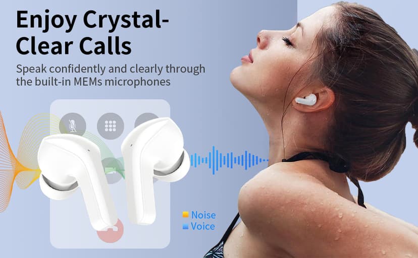 Wireless Earbuds,Bluetooth 5.4 Headphones Bass Stereo,Bluetooth Earbuds with ENC Noise Cancelling Mic,IPX8 Waterproof in Ear Earphones,48H Playtime LED Display in-Ear Ear Buds for iPhone/Android/iOS