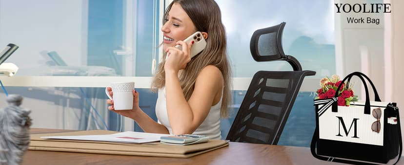 YOOLIFE Initial Canvas Tote Bag & Makeup Bag, Birthday Gifts for Women Mom Sister Friends, Bridesmaid Wedding Gifts