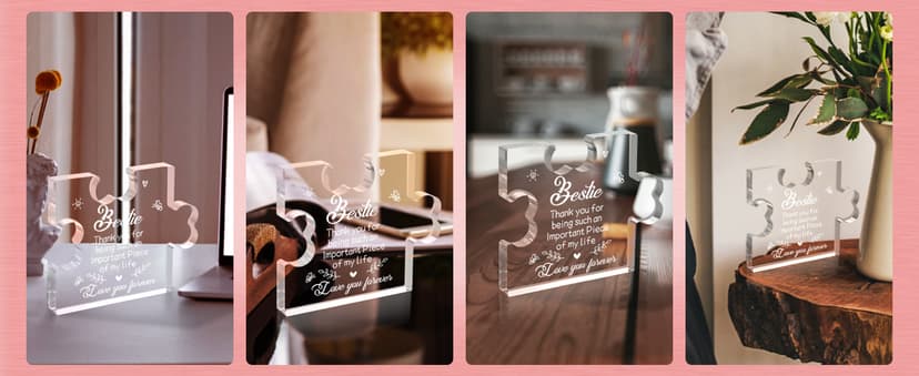 to My Bestie Gifts - Best Friends Christmas Birthday Gifts for Women Acrylic Puzzle Plaque Desk Decorations for Best Friend Sister Girls Women BFF Friendship Card - 3.35 x 2.76 Inch
