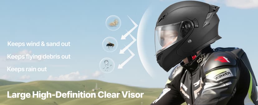 VEVOR Motorcycle Helmet DOT Approved, Adult Motocross Dirt Bike Helmet with Large Clear Visor, Comfortable Motorbike Racing Street with Detachable Liner for Men & Women