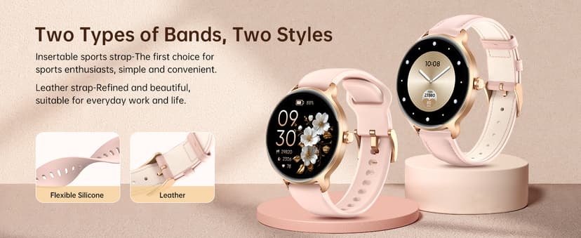 Smart Watch for Women, 1.27" AMOLED Screen Smartwatch with Answer/Make Call for iPhone/Android/Samsung, Fitness Tracker with 120+ Sport Modes, Heart Rate/Sleep/Health Monitor, IP68 Waterproof, 2 Bands