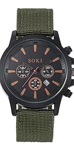 Lancardo Simplicity Analog Quartz Watch with Woven Nylon Band Luminous Hand Military Time 24H (Black) for Men