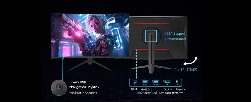 KTC 32 Inch FHD 1080p Curved Gaming Monitor - VA 1500R Curved Monitor, 165Hz 1ms MPRT, FreeSync & G-Sync, 122% sRGB, DP/HDMI, VESA, HDR10 for Gaming Home Office Business PC Monitor