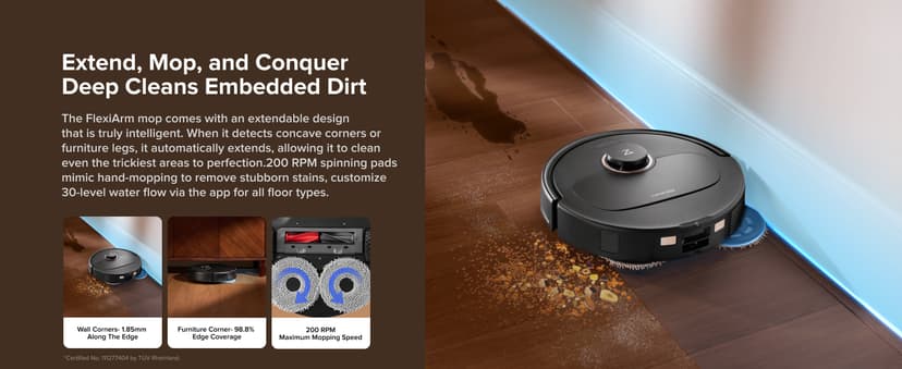 roborock Qrevo S5V Robot Vacuum and Mop, FlexiArm Edge Mopping, 12,000Pa Suction, Dual Zero-Tangle System, Smart Obstacle Avoidance, 10mm Mop Lifting, Auto Mop Washing&Drying, Self-Emptying&Refilling