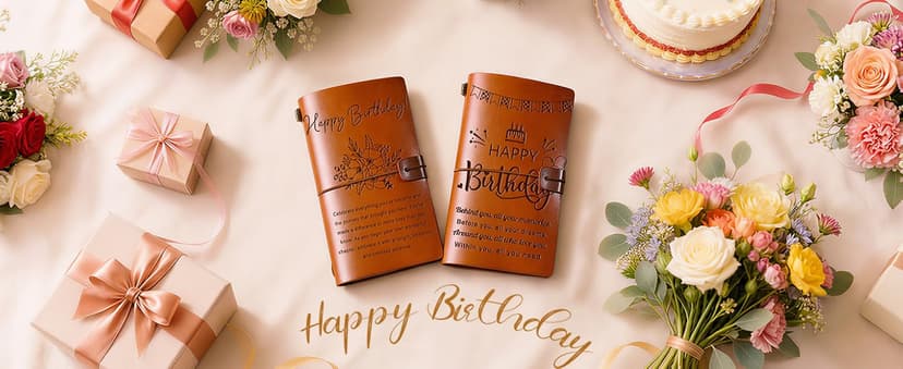 Happy Birthday Decorations Refillable Notebook, Birthday Gifts for Mom Sister Friends Female 30 40 50 60 70 80 90 Year Old PRSTENLY Birthday Gifts for Women Her Leather Journal B0GRYZVHSP