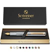 Scriveiner Silver Chrome Ballpoint Pen - Stunning Luxury Pen, Real Gold Plating, Schmidt Black Refill, Best Ball Pen Gift Set for Men & Women, Professional, Executive, Office, Nice, Fancy Pens