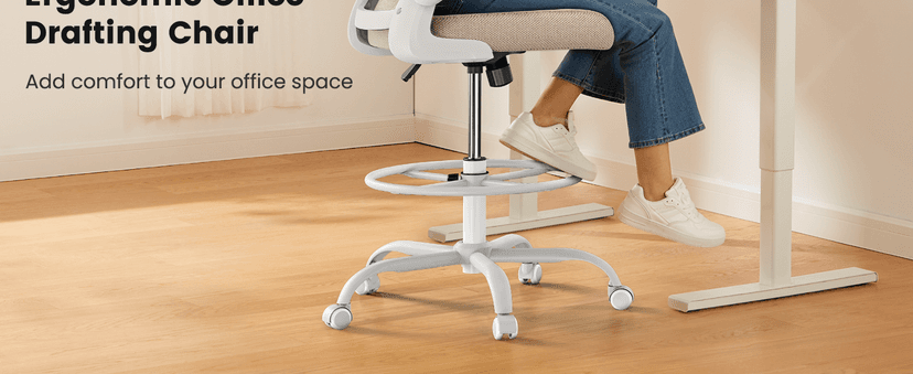 ErGear Drafting Chair,Tall Office Chair with Flip-Up Armrests, High Desk Chair Adjustable Height and Adjustable Footrest Ring, Ergonomic Standing Desk Chair with Lumbar Support, Khaki