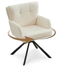 WUTUTUEE Fabric Dining Chair Modern Upholstered Swivel Dining Room Chairs Comfy Accent Armchair with Mid Back, Desk Arm Chair No Wheels for Kitchen/Living Room/Home Office, White