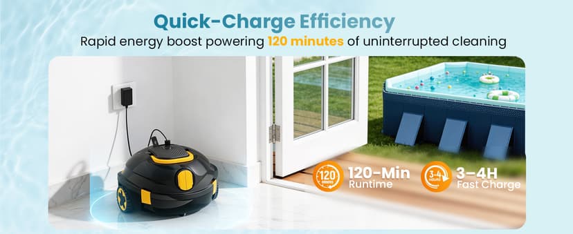 Y20 Robotic Pool Cleaner, Cordless Pool Vacuum for Above Ground & Inground Flat Pools with Dual Motors, 120 Min Runtime, Auto-Parking, Powerful Pool Vacuum Robot for Up to 1100 Sq.Ft