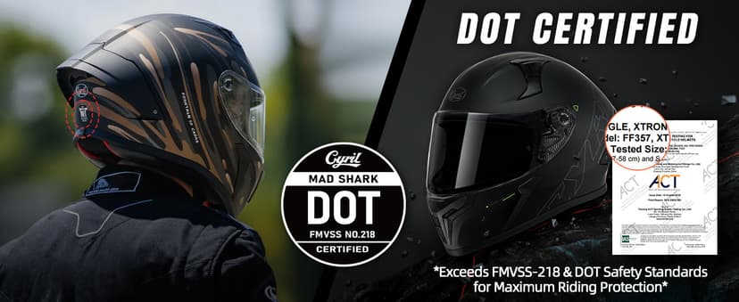 CYRIL Full Face Motorcycle Helmet DOT Approved for Adults Men Women, Motorbike Street Bike Racing Helmet with Tinted & Extra Clear Tool-Free Swappable Visors, Includes Storage Bag