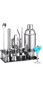 Bar Sets All Practical Bars Accessories, 18/8 Stainless Steel, for Drink Mixing, Bar, Home, Lounge & Party, Gift, Silver Wukuna Cocktail Shaker Bartender Kit, 15 Pcs Bar Tool with Acrylic Stand B0CH9K479X
