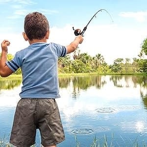 Lanaak Kids Fishing Pole, Kids Portable Telescopic Fishing Rod Set, Tackle Box and Fishing Net Combo Kit, Kids Fishing Gear for Boys and Girls Age 5-10 and Youth