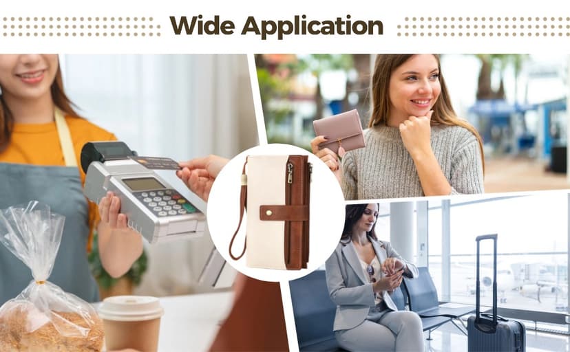 OMISTAR Women's RFID Blocking PU Leather Wallet, Trifold Clutch Purse with Wrist Strap, Multi-Compartment Credit Card Holder with Zipper Pockets for Cash, ID, Coins, Travel Essentials