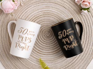 YHRJWN - 50th Wedding Gifts, 50 Years of Being Mr & Mrs Always Right Mug Set, Wedding Gifts Ideas for Parents Couple, 14 Oz with Lids and Gift Box