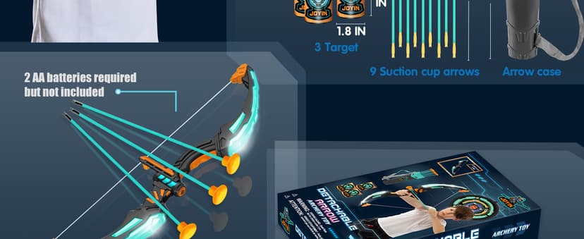 JOYIN Kids Bow and Arrow Set, LED Light Up Archery Toy Set with 9 Suction Cup Arrows, Target & Arrow Case, Indoor and Outdoor Hunting Play Gift Toys for Kids, Boys & Girls Ages 6-12