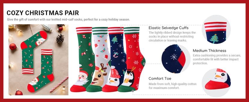HAPPYPOP Christmas Socks for Kids Adult - Xmas Socks Stocking Stuffers for Boys Girls
