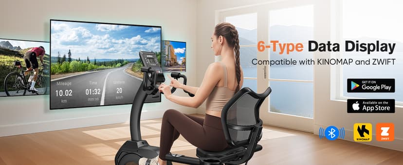 pooboo Recumbent Exercise Bike, Stationary Bikes for Home with Arm Exerciser, Magnetic Recumbent Bike with Ergonomic Backrest & Comfortable Seat, Smart APP, Pulse Sensor, 400LBS Weight Capacity