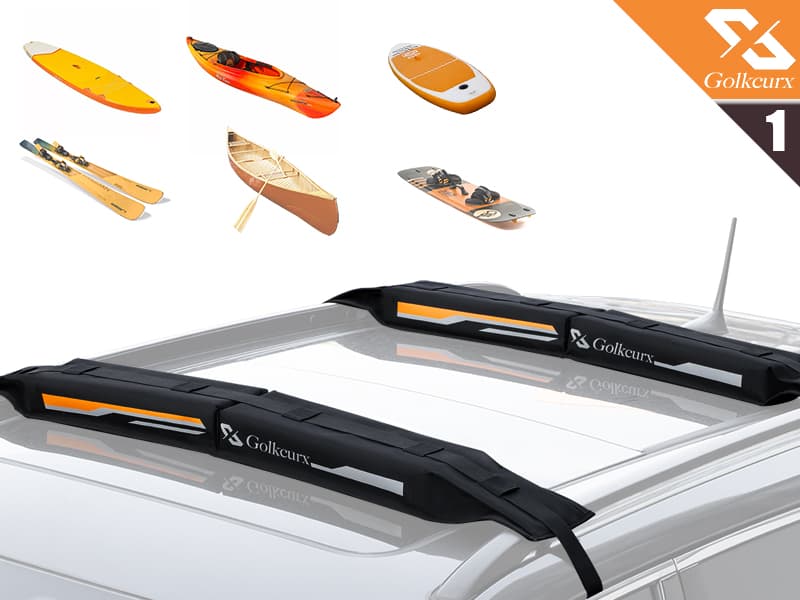 Golkcurx Universal Soft Roof Rack Pads for Kayak,Surfboard, SUP, Canoe, Snowboard with15FT Tie-Down Straps*2 and Storage Bag*1 (Black)