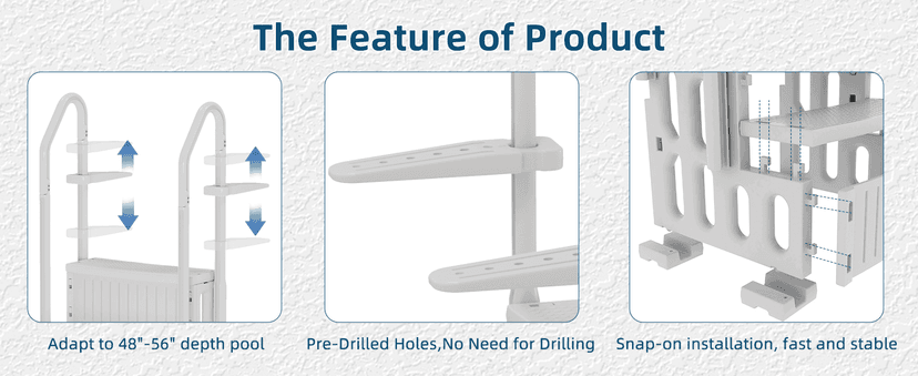 Pool Ladder, 4-Step Pool Stairs with Double Handrails and Non-Slip Steps for 48-54” Above Ground and In-Ground Pools, White