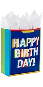 Hallmark 9" Medium Graduation Gift Bag with Tissue Paper (Gold and Silver Mortarboards on Black) for College, High School, 8th Grade, Kindergarten, Nurses