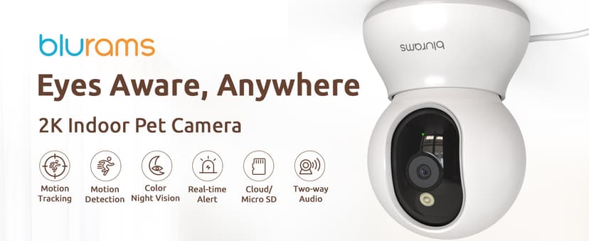 blurams 5G Cameras for Home Security, 2K Pet Camera with Phone App, 360° PTZ Indoor Camera w/Dual-Band WiFi6, Free Human/Motion/Sound Detection, 2-Way Talk, Night Vision, Compatible with Alexa, 2Pack