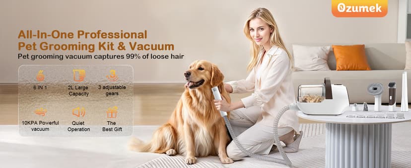 Dog Grooming Vacuum, Dog Grooming Kit with Pet Clipper Nail Grinder, 6 Pet Grooming Tools (Caramel)