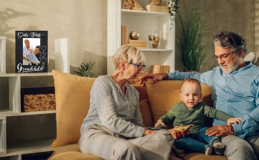 FLYAB First Time Grandparents Picture Frame - Our First Grandchild Leather Photoframe for New Grandparent Christmas Gifts for First Time Grandma Picture Frame Grandparents' Day Gifts
