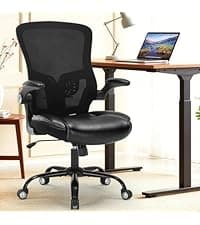 Big and Tall Ergonomic Office Chair, Executive Office Chair with Flip-up Arms, PU Leather Computer Desk Chair, Adjustable Lumbar Support Heavy Duty Space Saving Swivel Chair